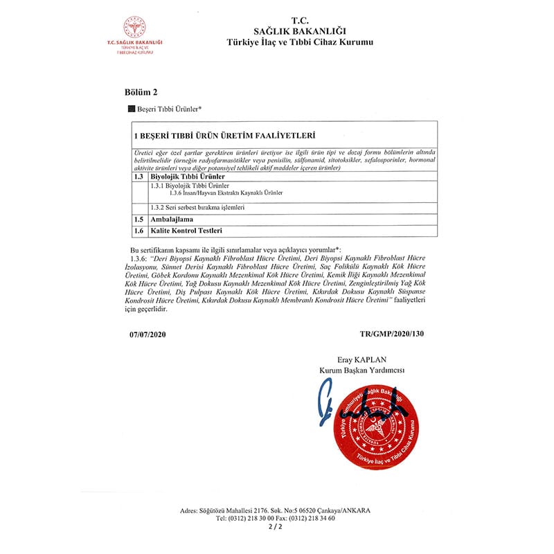 TİTCK GMP Sertifikası – sayfa 2